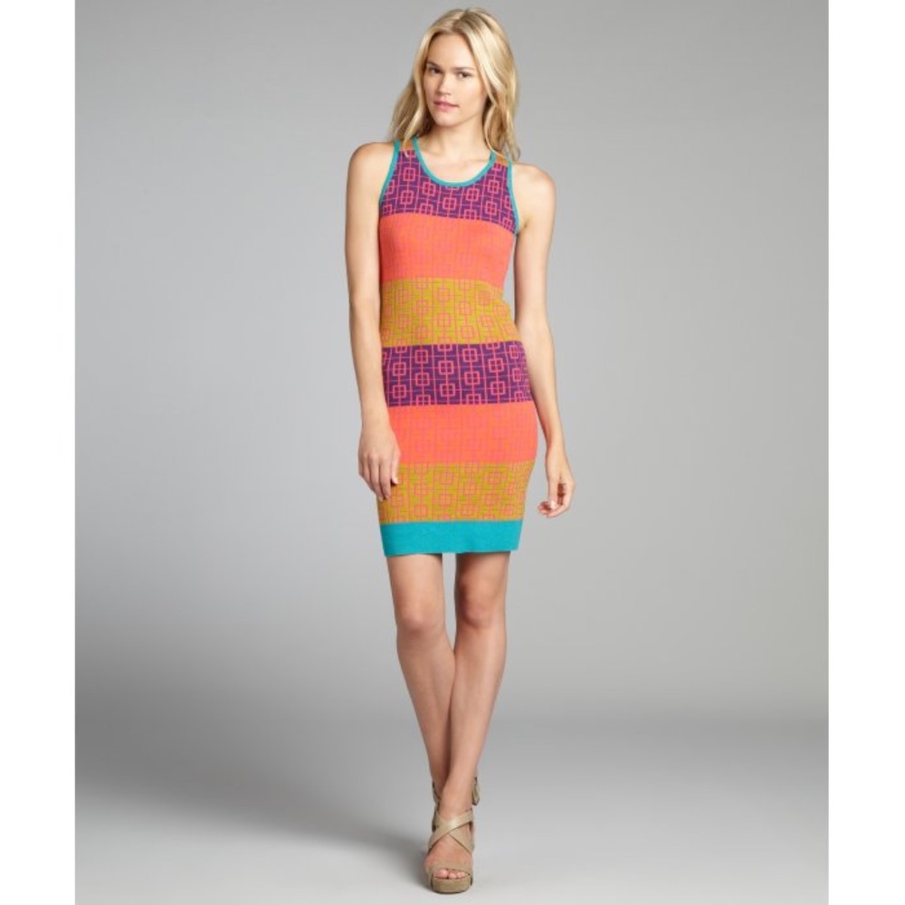 Nicole Miller Artelier Cap Sleeve Color Block Sweater Dress
